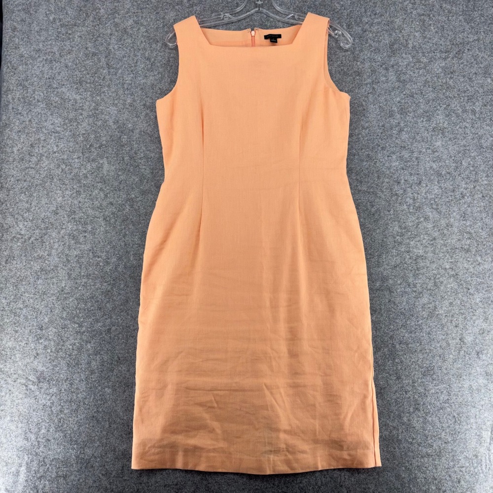 Ann Taylor Womens Peach Orange Linen Blend Sleeveless Sheath Dress Size 8